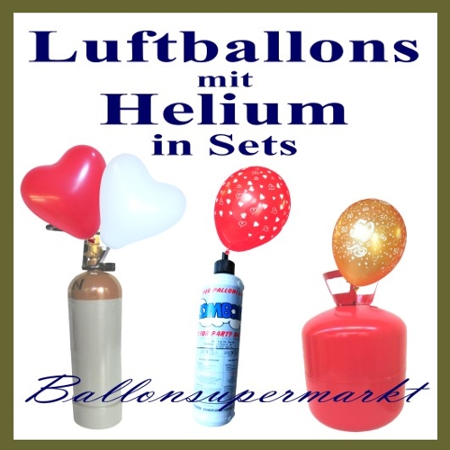 Luftballons mit Helium und Ballongas in Flaschen